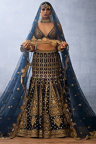 Black Jeni Silk & Net Embroidered Lehenga Set by TORANI