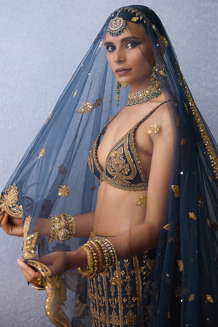 Black Jeni Silk & Net Embroidered Bridal Lehenga Set by TORANI at Pernia's Pop Up Shop