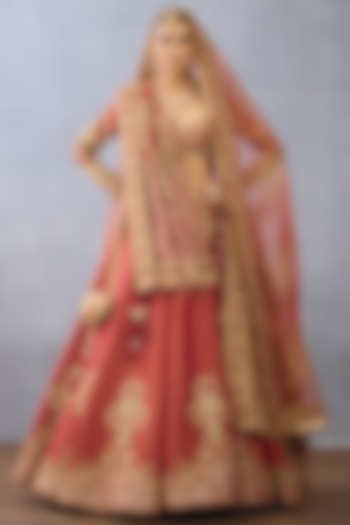 Rust Tissue & Net Embroidered Bridal Lehenga Set by TORANI at Pernia's Pop Up Shop