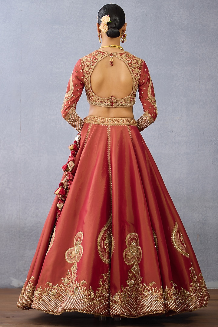 Rust Tissue & Net Embroidered Bridal Lehenga Set by TORANI at Pernia's Pop Up Shop