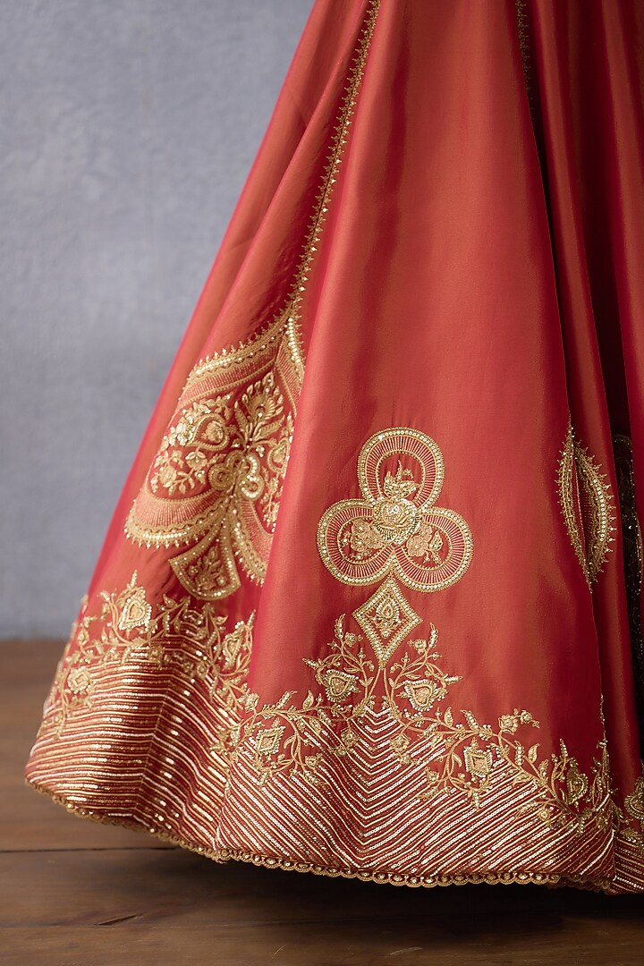 Rust Tissue & Net Embroidered Bridal Lehenga Set by TORANI at Pernia's Pop Up Shop