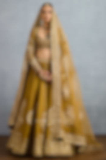 Ochre Tissue & Net Embroidered Bridal Lehenga Set by TORANI at Pernia's Pop Up Shop