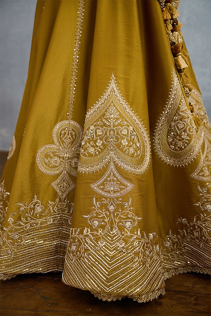 Ochre Tissue & Net Embroidered Bridal Lehenga Set by TORANI at Pernia's Pop Up Shop