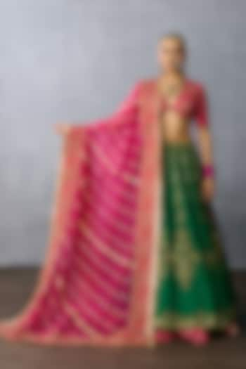 Green Jeni Silk & Organza Embroidered Bridal Lehenga Set by TORANI at Pernia's Pop Up Shop