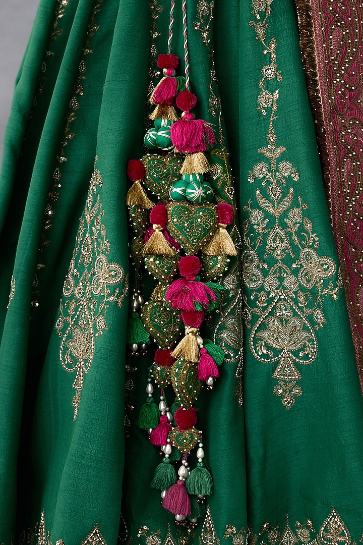 Green Jeni Silk & Organza Embroidered Bridal Lehenga Set by TORANI at Pernia's Pop Up Shop