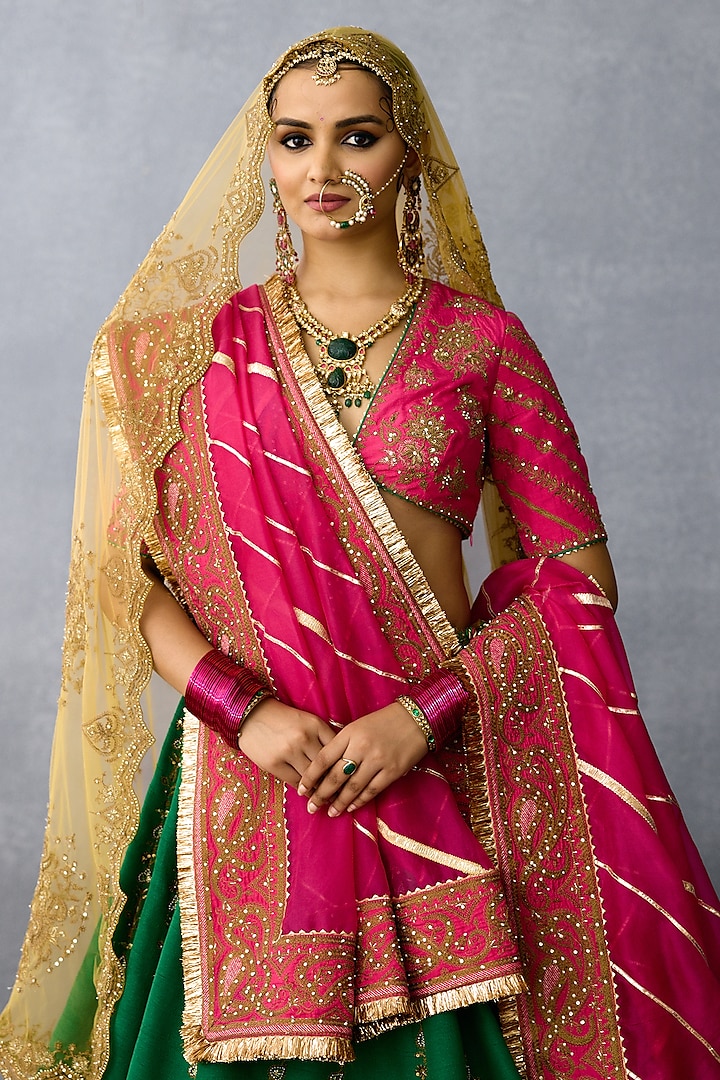 Green Jeni Silk & Organza Embroidered Bridal Lehenga Set by TORANI at Pernia's Pop Up Shop