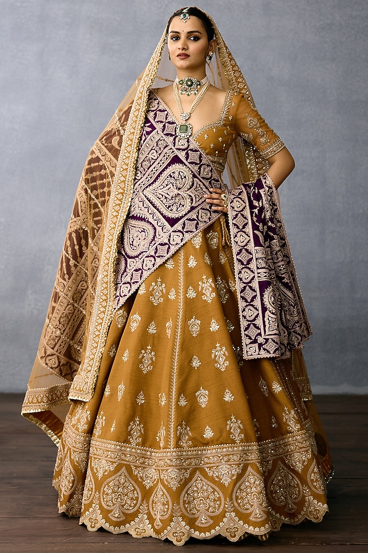 Ochre Jeni Silk & Butterfly Net Embroidered Bridal Lehenga Set by TORANI at Pernia's Pop Up Shop