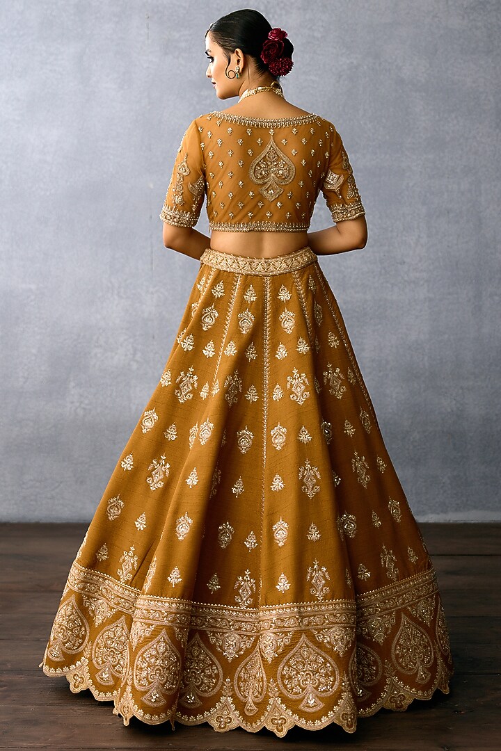 Ochre Jeni Silk & Butterfly Net Embroidered Bridal Lehenga Set by TORANI at Pernia's Pop Up Shop