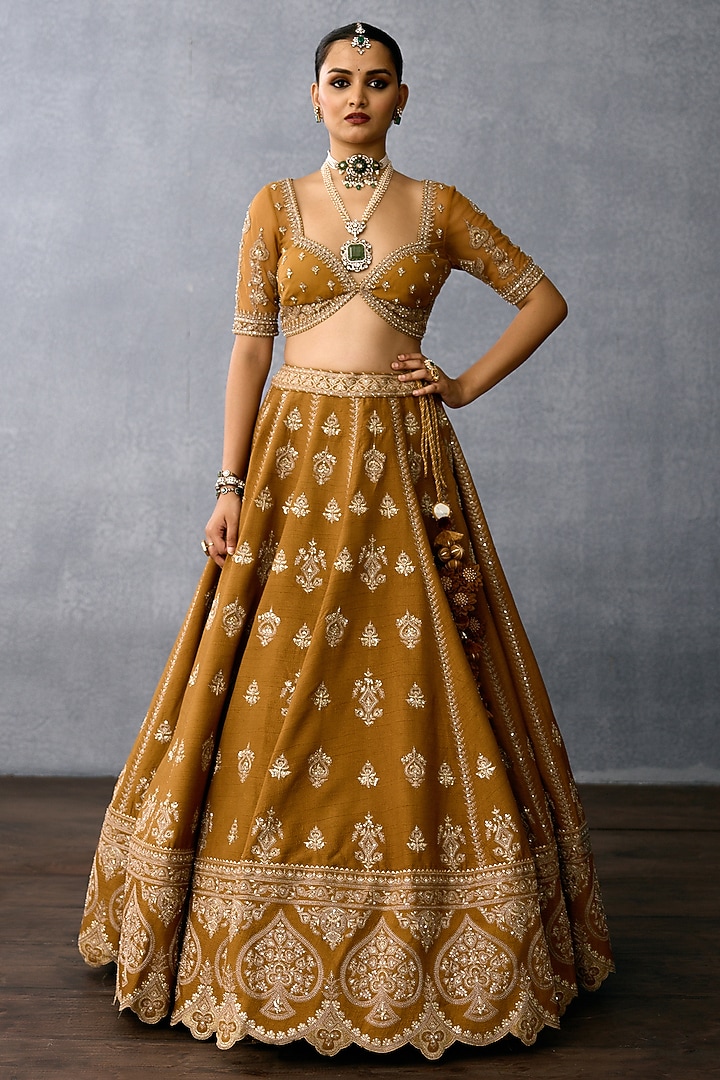 Ochre Jeni Silk & Butterfly Net Embroidered Bridal Lehenga Set by TORANI at Pernia's Pop Up Shop