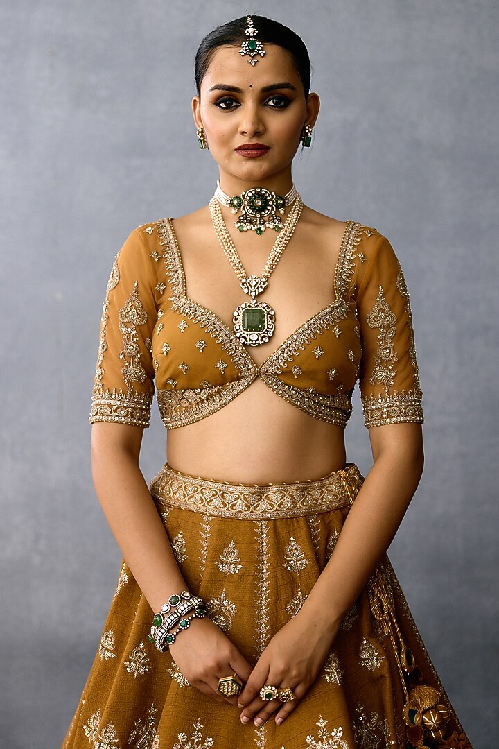 Ochre Jeni Silk & Butterfly Net Embroidered Bridal Lehenga Set by TORANI at Pernia's Pop Up Shop