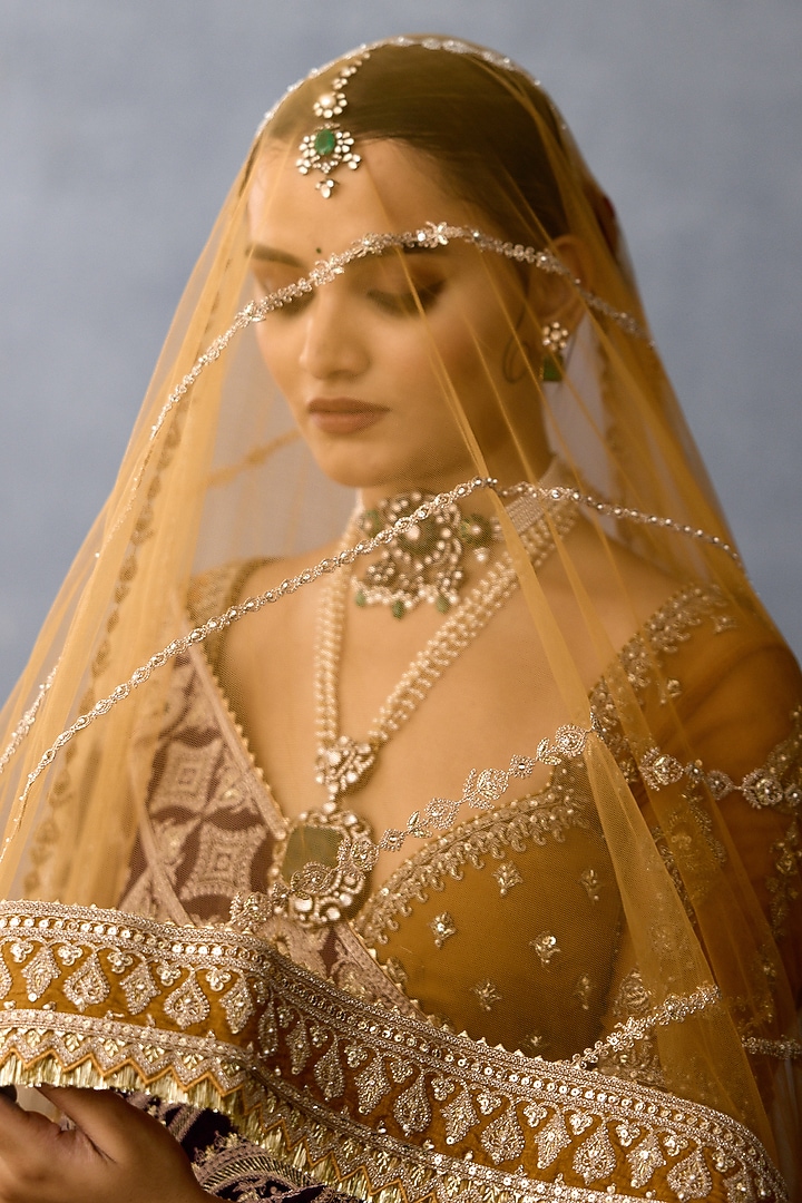 Ochre Jeni Silk & Butterfly Net Embroidered Bridal Lehenga Set by TORANI at Pernia's Pop Up Shop