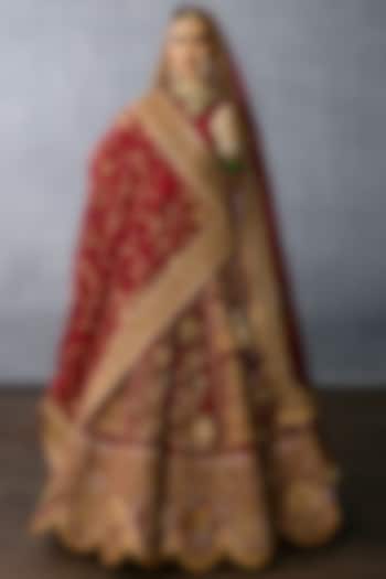 Red Jeni Silk & Butterfly Net Embroidered Bridal Lehenga Set by TORANI at Pernia's Pop Up Shop