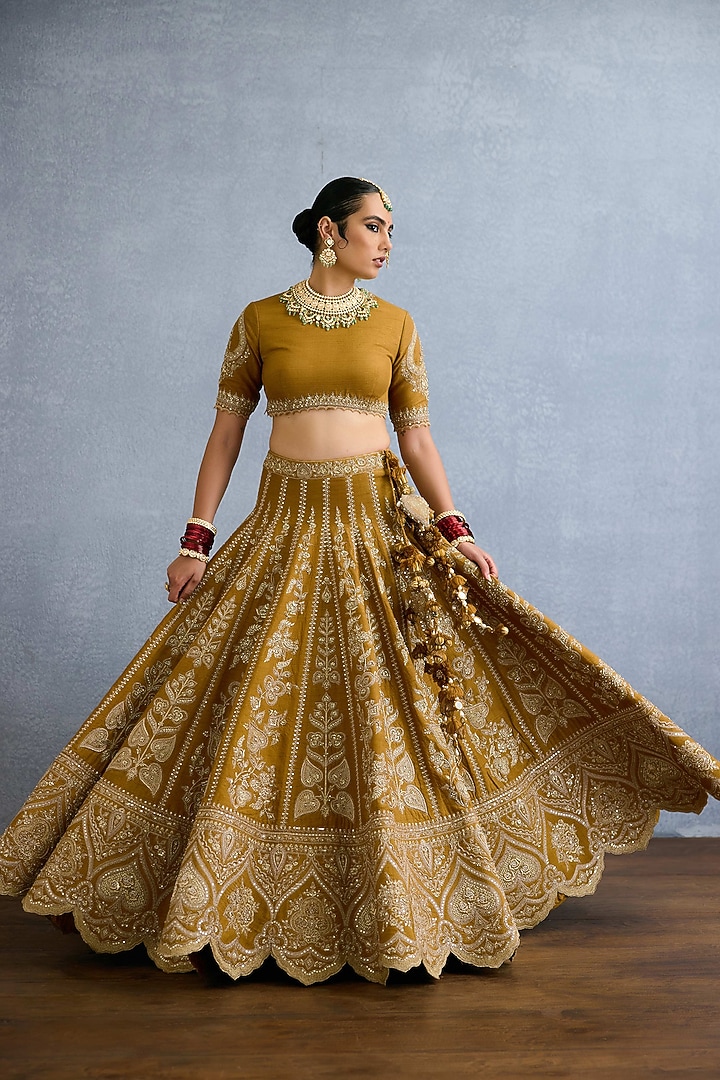 Ochre Jeni Silk & Butterfly Net Embroidered Bridal Lehenga Set by TORANI at Pernia's Pop Up Shop