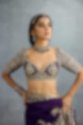 Purple Jeni Silk Zari & Sequins Embroidered Blouse by TORANI at Pernia's Pop Up Shop