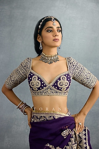 Purple Jeni Silk Zari & Sequins Embroidered Blouse by TORANI