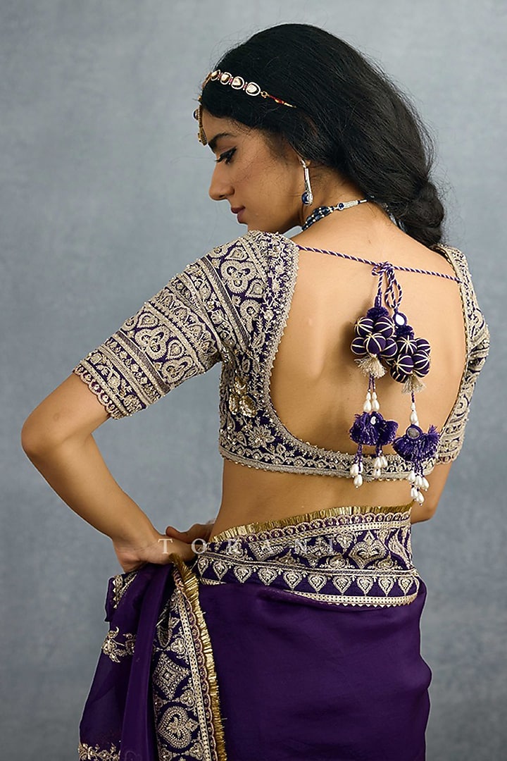 Purple Jeni Silk Zari & Sequins Embroidered Blouse by TORANI at Pernia's Pop Up Shop
