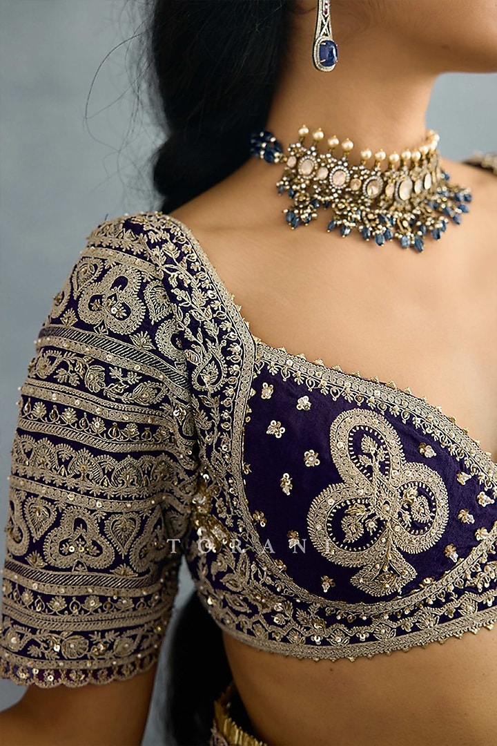 Purple Jeni Silk Zari & Sequins Embroidered Blouse by TORANI at Pernia's Pop Up Shop