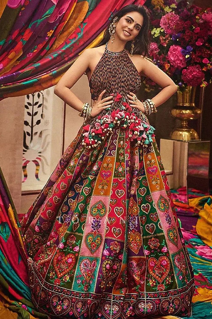Multi-Colored Raw Silk & Jeni Silk Digital Printed Bridal Lehenga Set by TORANI at Pernia's Pop Up Shop