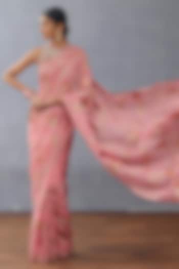 Pink Organza Embroidered Reception Saree by TORANI at Pernia's Pop Up Shop