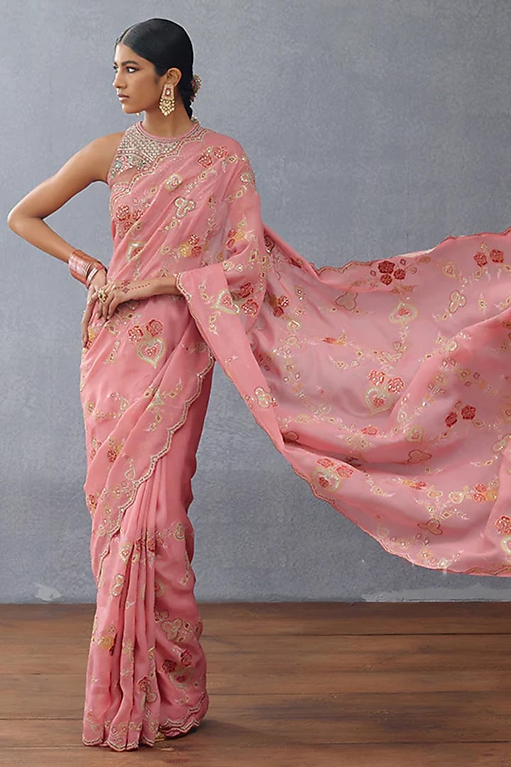 Pink Organza Embroidered Reception Saree by TORANI at Pernia's Pop Up Shop