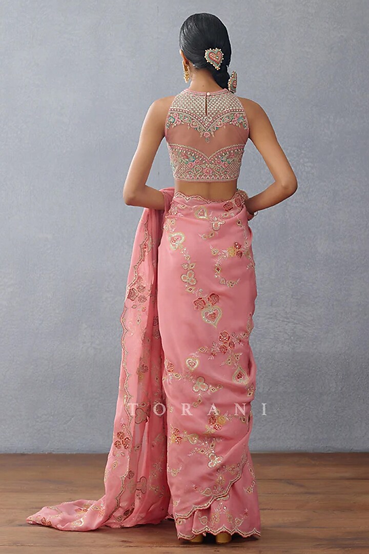 Pink Organza Embroidered Reception Saree by TORANI at Pernia's Pop Up Shop