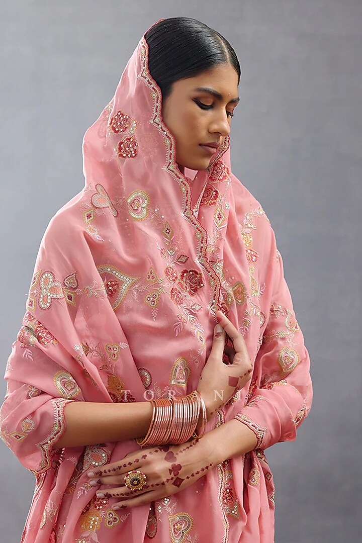 Pink Organza Embroidered Reception Saree by TORANI at Pernia's Pop Up Shop