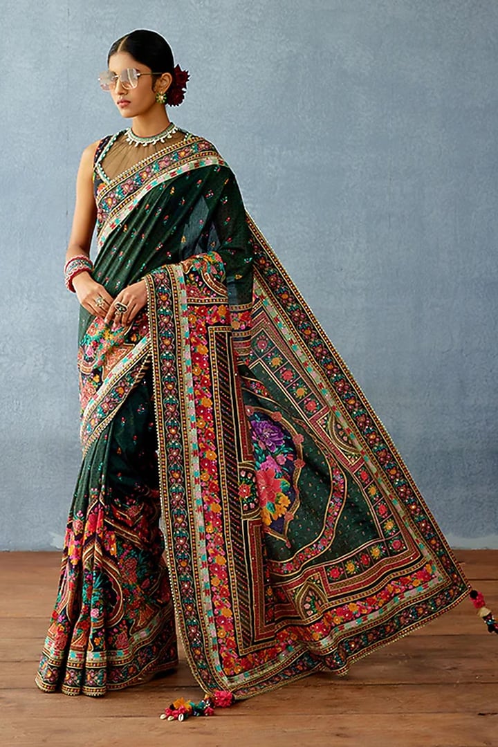 Green Handwoven Chanderi Digital Printed Reception Saree by TORANI at Pernia's Pop Up Shop