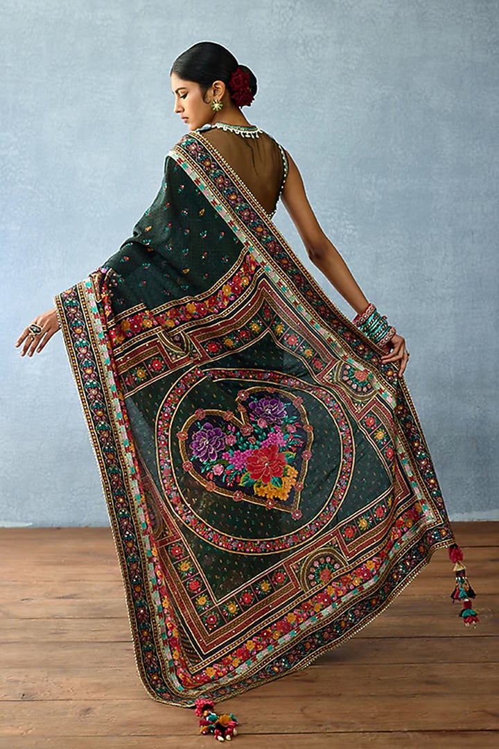 Green Handwoven Chanderi Digital Printed Reception Saree by TORANI at Pernia's Pop Up Shop