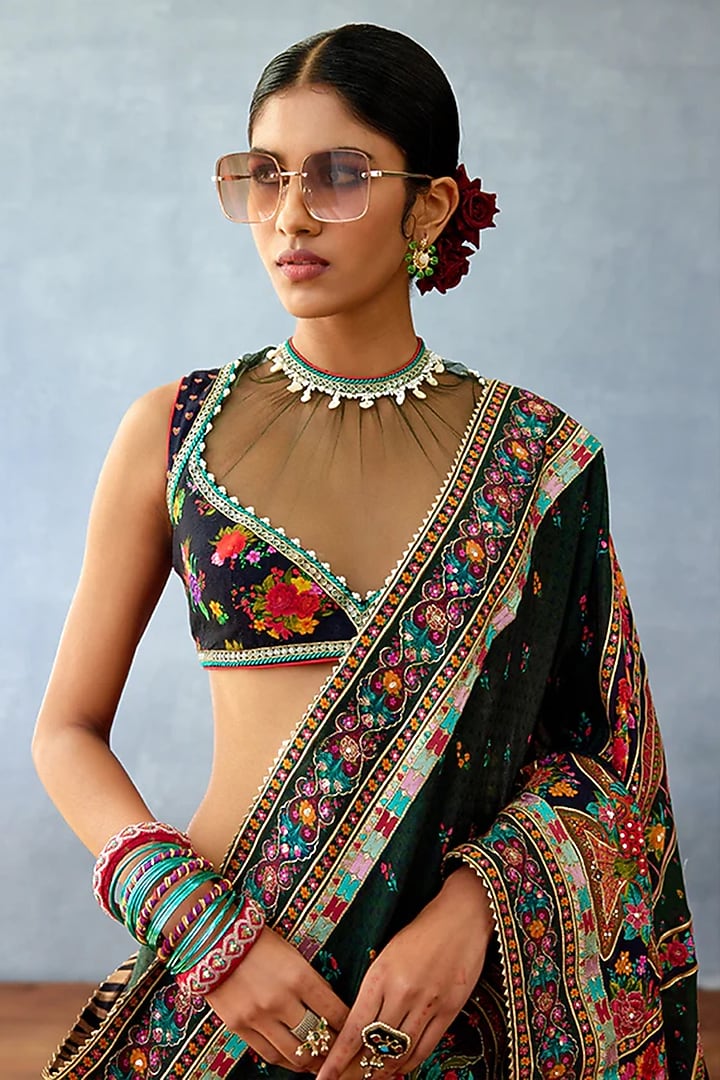 Green Handwoven Chanderi Digital Printed Reception Saree by TORANI at Pernia's Pop Up Shop