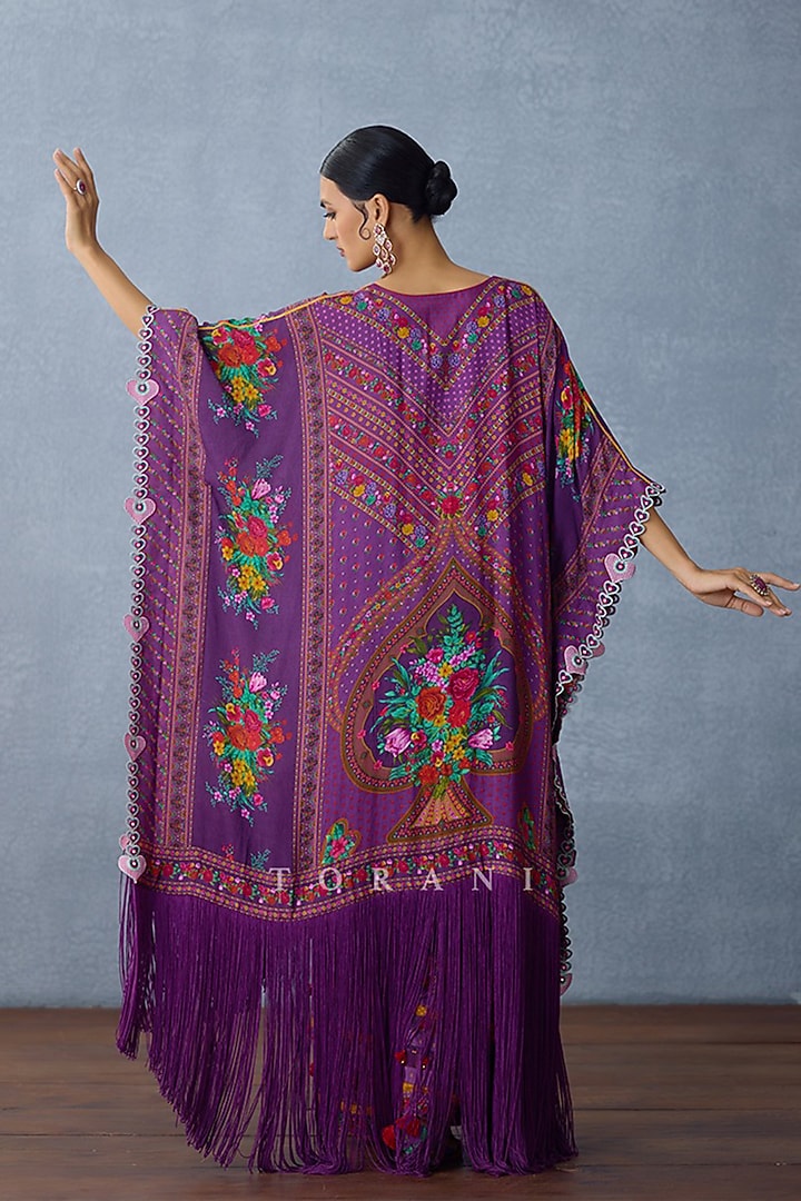Purple Handwoven Chanderi Digital Printed Kaftan Set by TORANI at Pernia's Pop Up Shop