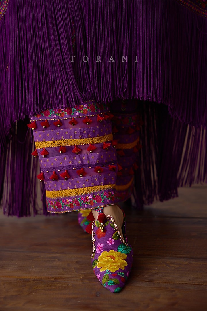 Purple Handwoven Chanderi Digital Printed Kaftan Set by TORANI at Pernia's Pop Up Shop