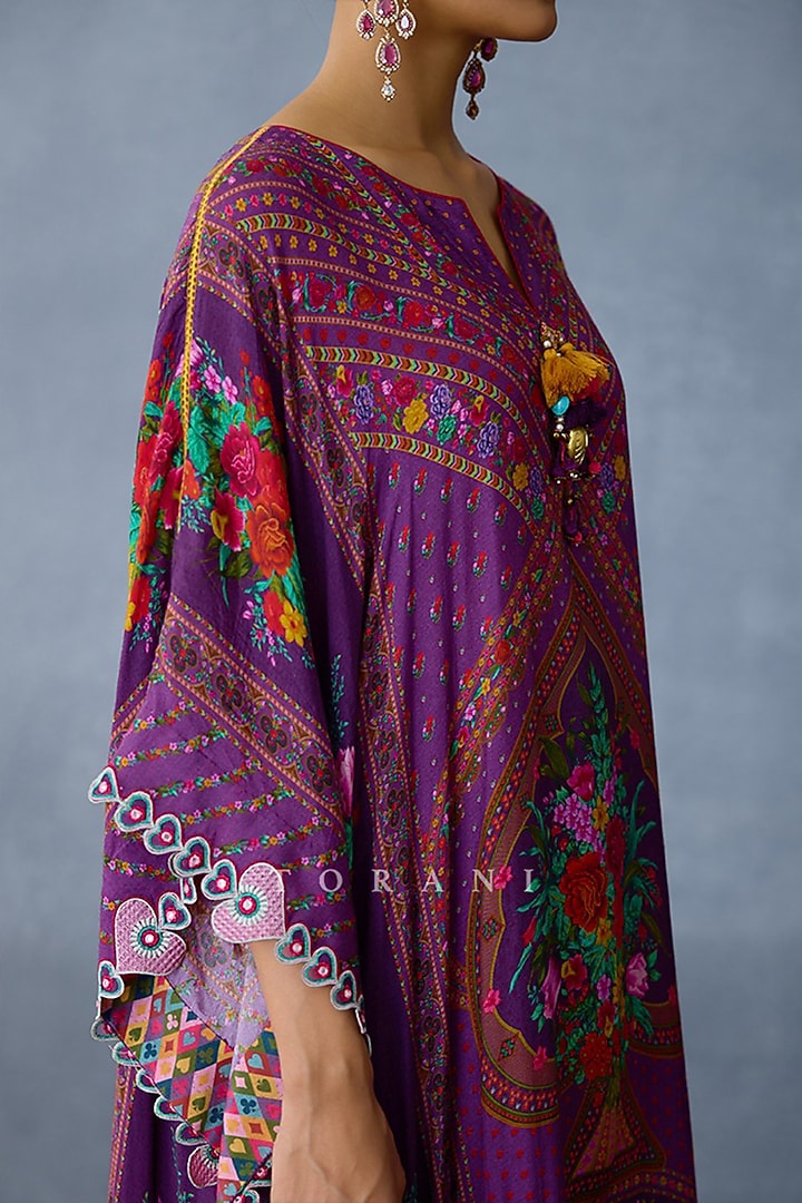 Purple Handwoven Chanderi Digital Printed Kaftan Set by TORANI at Pernia's Pop Up Shop