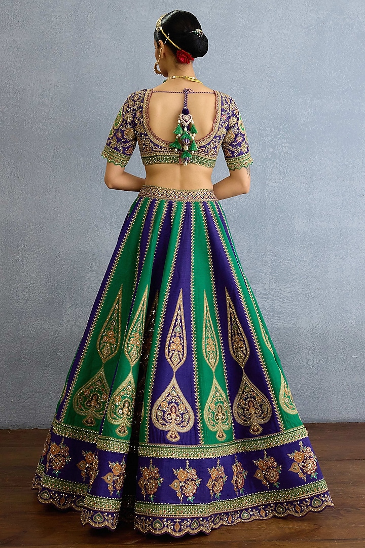 Purple & Green Jeni Silk Pearl Hand Embellished Bridal Lehenga Set by Torani at Pernia's Pop Up Shop