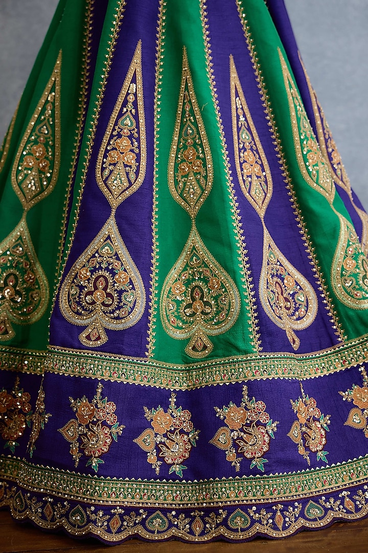 Purple & Green Jeni Silk Pearl Hand Embellished Bridal Lehenga Set by Torani at Pernia's Pop Up Shop