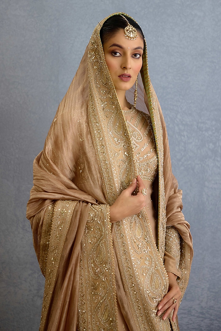 Beige Brocade & Viscose Tissue Zari Embroidered Kurta Set by TORANI at Pernia's Pop Up Shop