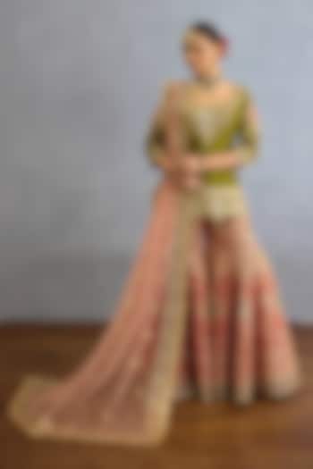 Green Jeni Silk & Butterfly Net Dori Embellished Kurta Set by TORANI at Pernia's Pop Up Shop