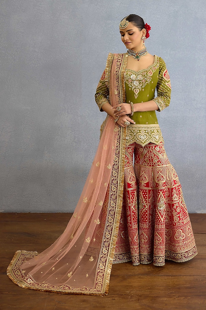 Green Jeni Silk & Butterfly Net Dori Embellished Kurta Set by TORANI at Pernia's Pop Up Shop