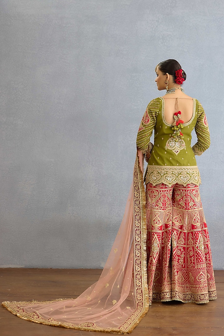 Green Jeni Silk & Butterfly Net Dori Embellished Kurta Set by TORANI at Pernia's Pop Up Shop