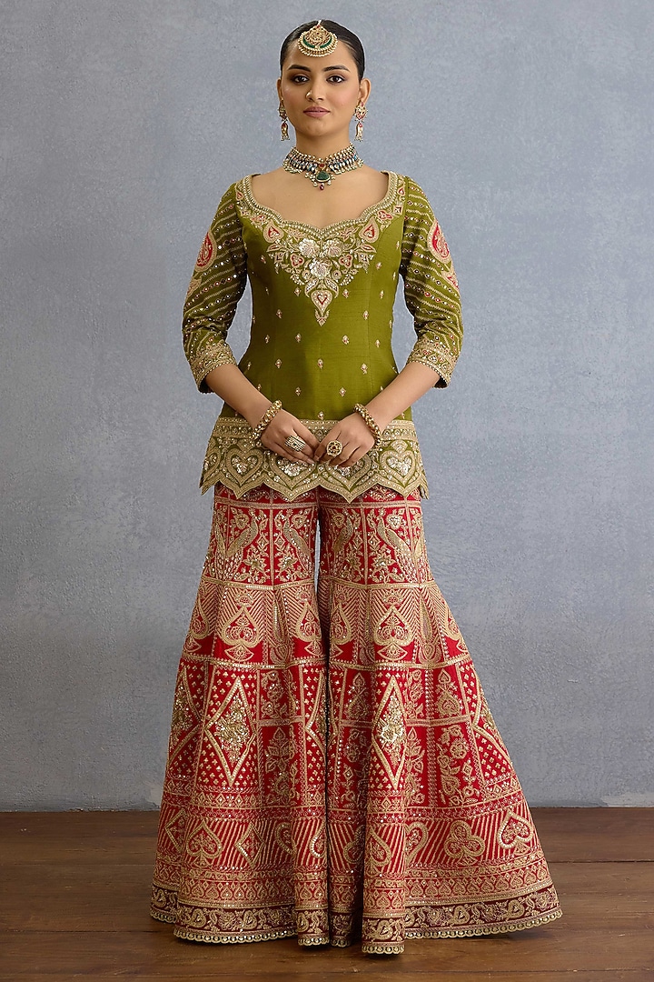 Green Jeni Silk & Butterfly Net Dori Embellished Kurta Set by TORANI at Pernia's Pop Up Shop