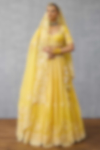 Yellow Silk Hand Embroidered Bridal Lehenga Set by TORANI at Pernia's Pop Up Shop