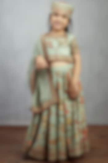 Aqua Blue Printed Lehenga Set For Girls by Torani Kids at Pernia's Pop Up Shop