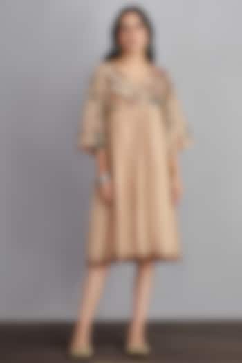 Natural Beige Printed Dress by TORANI