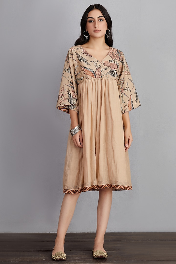 Natural Beige Printed Dress by TORANI