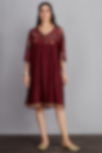 Garnet Red Printed Dress by TORANI