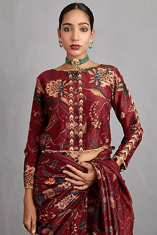 Garnet Red Printed Blouse by TORANI
