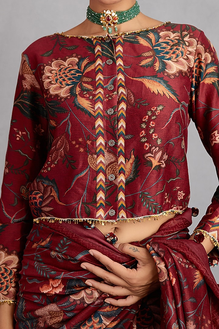 Garnet Red Printed Blouse by TORANI at Pernia's Pop Up Shop