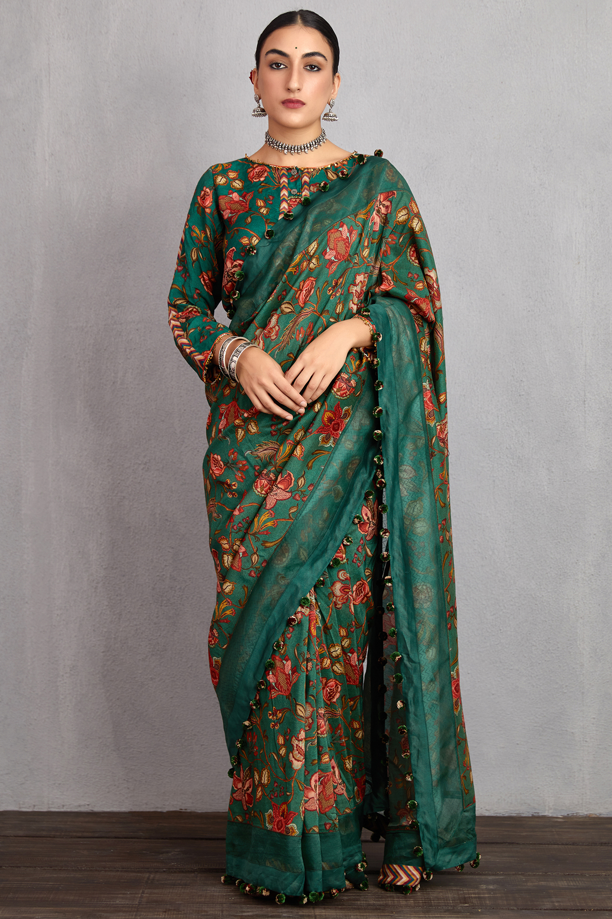 Bottle Green Printed Party Wear Saree by TORANI at Pernia's Pop Up Shop