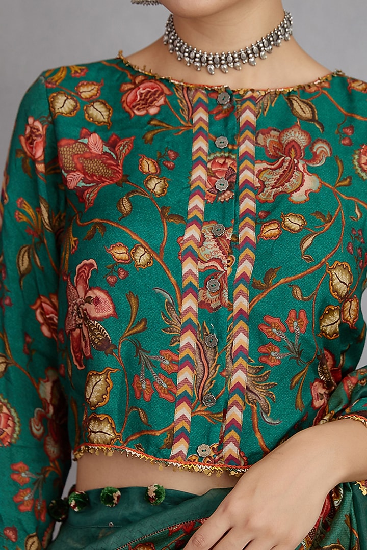 Bottle Green Printed Blouse by TORANI at Pernia's Pop Up Shop