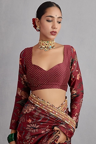 Garnet Red Cotton Silk Blouse by TORANI