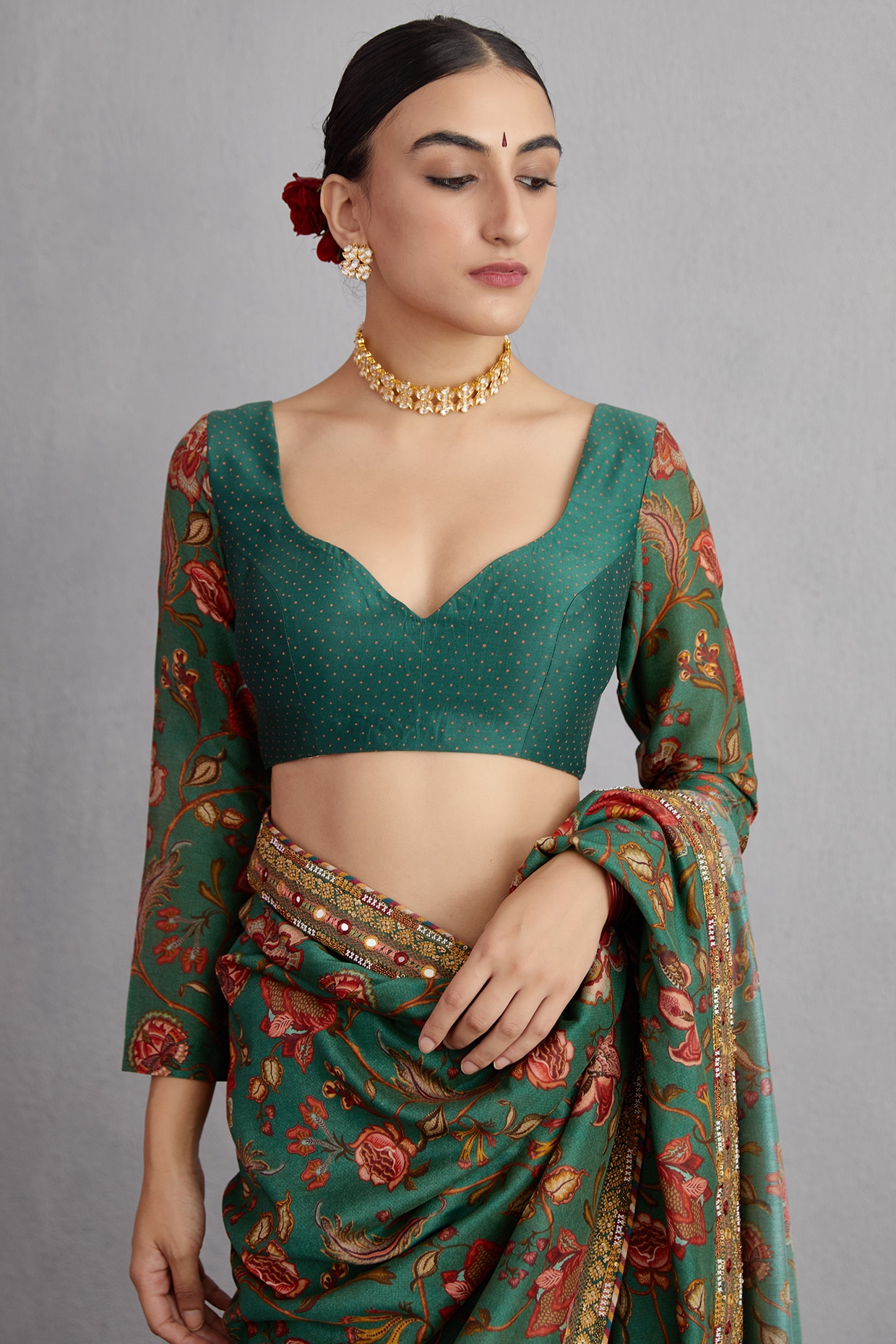 Bottle Green Printed Blouse by TORANI at Pernia's Pop Up Shop 2025